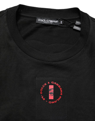 Schwarzes T-Shirt mit Rundhalsausschnitt aus Baumwolljersey und Logo-Patch