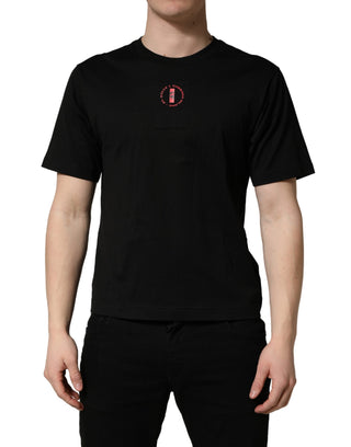 Schwarzes T-Shirt mit Rundhalsausschnitt aus Baumwolljersey und Logo-Patch