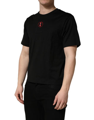 Schwarzes T-Shirt mit Rundhalsausschnitt aus Baumwolljersey und Logo-Patch