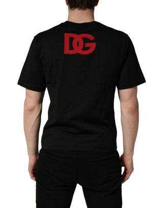 Schwarzes T-Shirt mit Rundhalsausschnitt aus Baumwolljersey und Logo-Patch