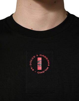 Schwarzes T-Shirt mit Rundhalsausschnitt aus Baumwolljersey und Logo-Patch