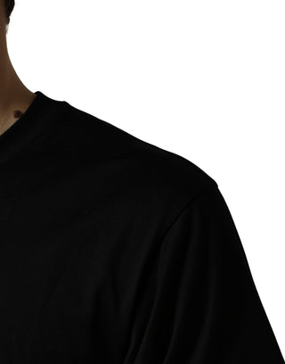 Schwarzes T-Shirt mit Rundhalsausschnitt aus Baumwolljersey und Logo-Patch