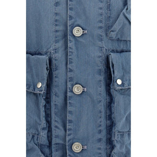 Blue Cotton Full-Length Jacket