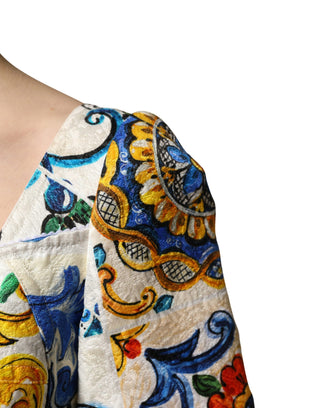 Vestido corto de algodón con estampado majólica multicolor