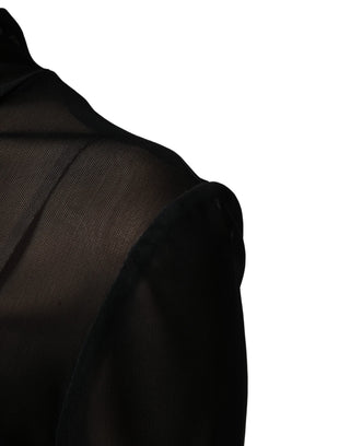 Schwarzer, durchsichtiger Rollkragen-Jumpsuit aus Nylon