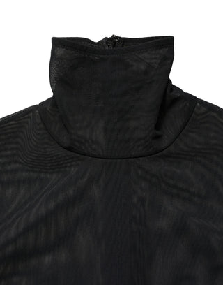 Schwarzer, durchsichtiger Rollkragen-Jumpsuit aus Nylon