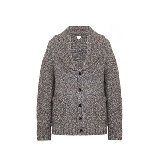 Graue Alpaka-Leder-Strickjacke