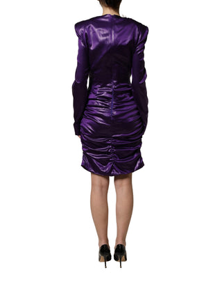 Metallic Purple Long Sleeve Cut-Out Mini Dress