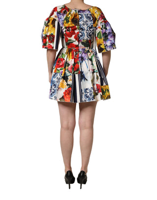 Mehrfarbiges Patchwork-Minikleid aus Baumwollpopeline