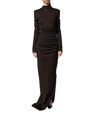 Braunes Rollkragen-Jerseykleid (Maxi)