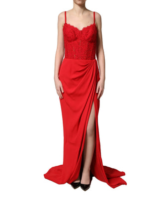 Rotes Korsett Mieder Drapiertes Langes Abendkleid