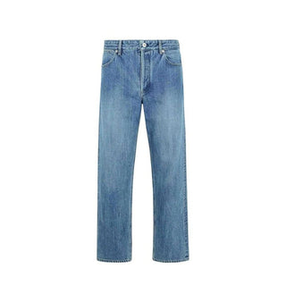 Blue Cotton Straight-Leg Jeans