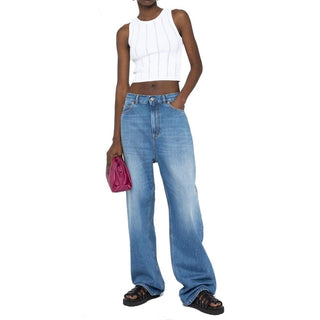 Blue Cotton High-Waisted Jean