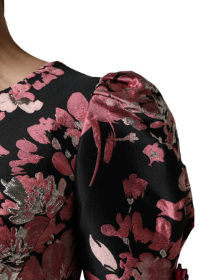 Mehrfarbiges geblümtes Brokat-A-Linien-Minikleid