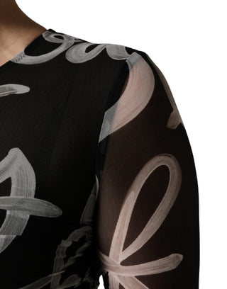 Black White Long Sleeve Printed Mini Dress