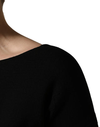 Schwarzes Midi-Kleid aus Wollkrepp mit langen Ärmeln