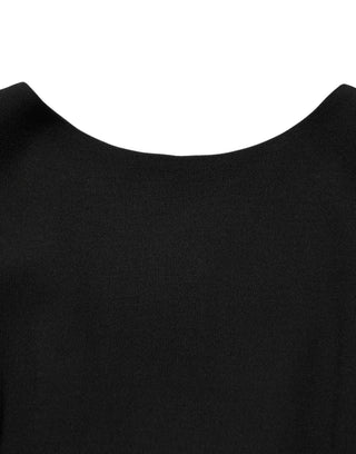 Schwarzes Midi-Kleid aus Wollkrepp mit langen Ärmeln