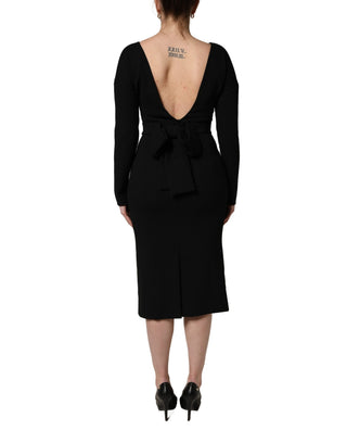 Schwarzes Midi-Kleid aus Wollkrepp mit langen Ärmeln