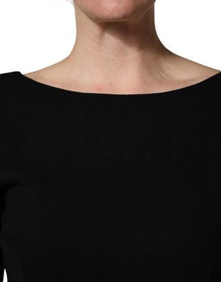 Schwarzes Midi-Kleid aus Wollkrepp mit langen Ärmeln