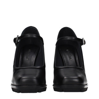 Black Leather High Heel Pumps