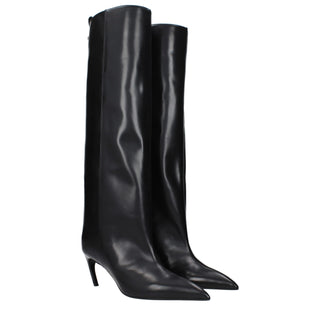 Black Leather High Heel Boots