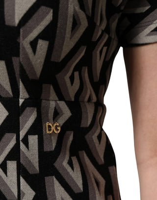 Vestido de algodón negro con estampado de logo hasta la rodilla