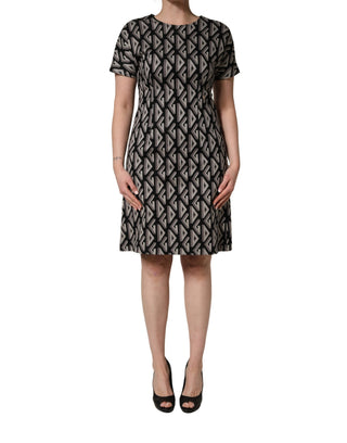 Vestido de algodón negro con estampado de logo hasta la rodilla