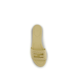 Beige Calf Leather Bos Taurus Flat Sandals