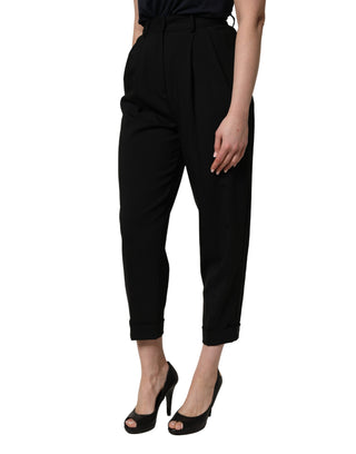 Pantalones negros de lana de cintura alta y corte cropped