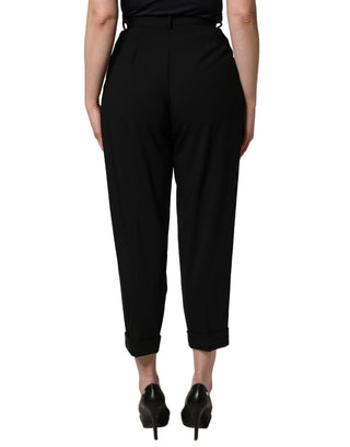 Pantalones negros de lana de cintura alta y corte cropped