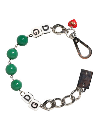 Pulsera de cadena de latón plateado con dados y logo DG