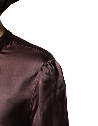 Violet Satin Long Sleeve Ascot Tie Shirt Top