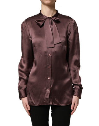 Violet Satin Long Sleeve Ascot Tie Shirt Top
