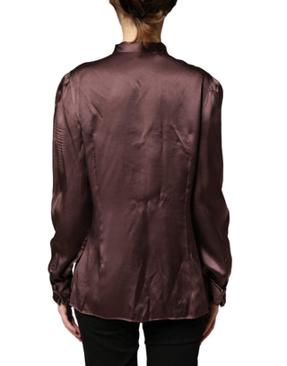Violet Satin Long Sleeve Ascot Tie Shirt Top
