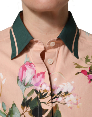 Camisa rosa de algodón con botones y estampado floral