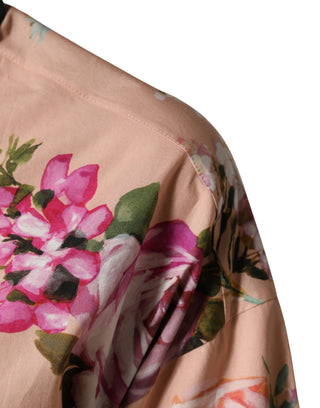 Camisa rosa de algodón con botones y estampado floral