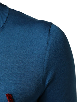 Blue Silk Sequined CrewNeck Pullover Sweater