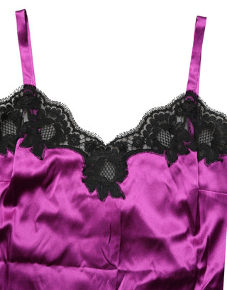 Camisola morada de seda con encaje sin mangas