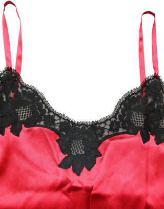 Red Silk Lace Trim Camisole Sleeveless Tank Top