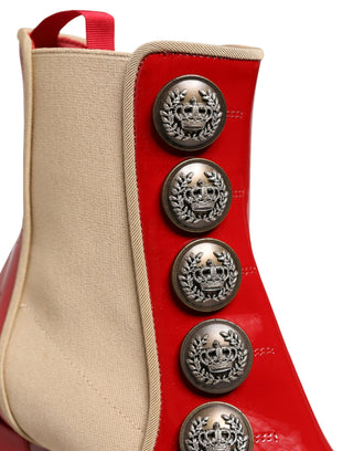 Red Button Embellished Ankle Boots Shoes