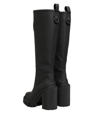 Black Rubberised Leather High Boots Shoes
