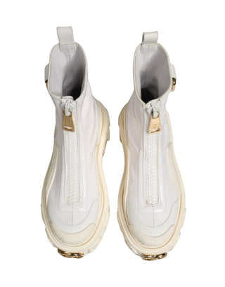 Botines blancos de cuero con suela de goma y logo  