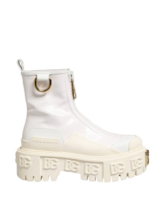 Botines blancos de cuero con suela de goma y logo  