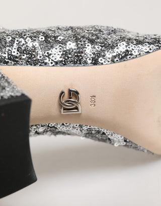 Silver Sequined Short Boots Stretch Shoes