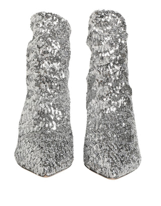 Silver Sequined Short Boots Stretch Shoes