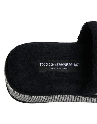 Black Crystal Embellished Platform Slides Shoes