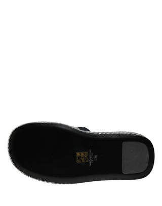 Black Crystal Embellished Platform Slides Shoes