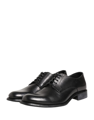 Black Calfskin Leather Derby Men Dress Shoes