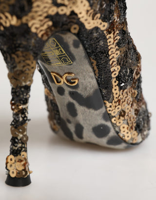 Gold Leopard Sequin Sock Ankle Boots Shoes