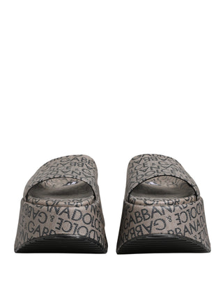 Gray Leather Monogram Logo Sandals Shoes